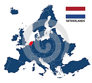 Illustration of a map of Europe with highlighted Netherlands