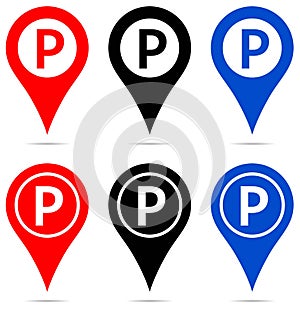 Map pointer with parking sign icons photo