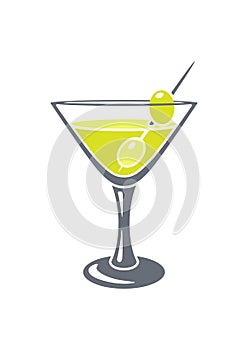 Illustration of martini cocktail in glass. Alcoholic drink for party.