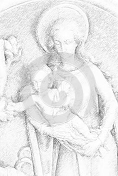 Illustration of Mary holding Holy Child Jesus