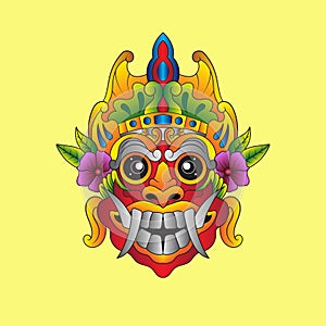 illustration mask Culture Barong Traditional Balinese isolated yellow background. available for your custom project