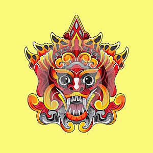 illustration mask Culture Barong Traditional Balinese isolated yellow background. available for your custom project. perfect for T