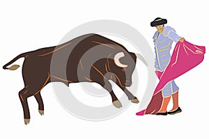 Illustration of matador and bull , vector draw