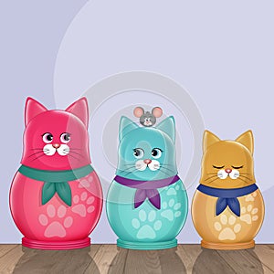 illustration of matryoshkas kittens