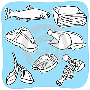 Illustration of meat, fish and poultry