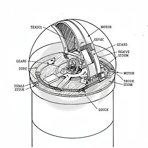 Illustration of a mechanical dome structure, resembling a telescope observatory.