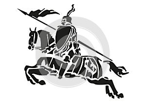 Illustration of a medieval knight with armor on a horse