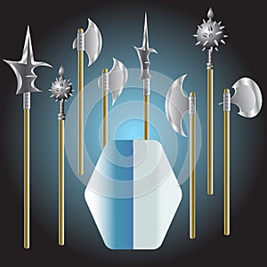Illustration of medieval weapons and shield