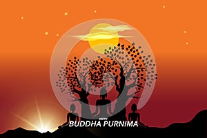 illustration of meditating Buddha under a tree
