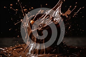 Illustration of melted hot chocolate background, melted dark chocolate flow