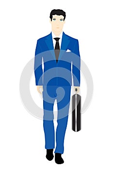 Illustration men in turn blue suit with valise