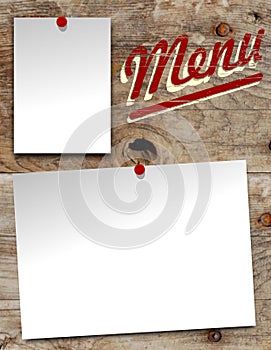 Illustration of menu sign poster with old aged wood grain