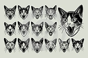 Illustration of meowing colorpoint shorthair cat head design set
