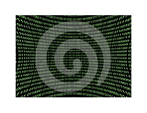 Binary coding in green magnified with a concave lens photo