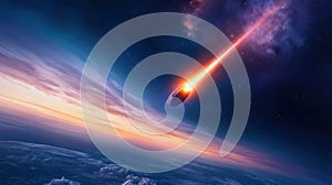 illustration of a meteorit in direction to planet earth