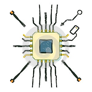 Illustration of Microchip Representing Technology Industry Isolated on White Background