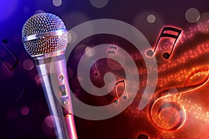 Illustration microphone with red and blue background horizontal