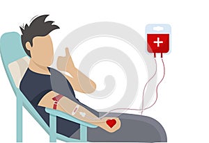 Illustration of middle aged donating blood in a blood bank