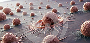 Illustration of a migrating and spreading cancer cell