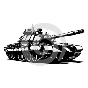 Illustration of military tank in drawing stencil style.