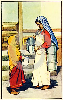 Illustration of a milkmaid in Nepal