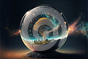 Minature universe, digital illustration painting artwork, 3d rendering