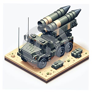 illustration of a missile launcher MLRS truck in the form of an isometric object, isolated on a white background 10 photo