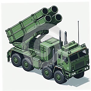 illustration of a missile launcher MLRS truck in the form of an isometric object, isolated on a white background 33 photo
