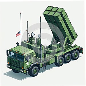 illustration of a missile launcher MLRS truck in the form of an isometric object, isolated on a white background 37 photo