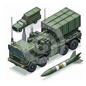 illustration of a missile launcher MLRS truck in the form of an isometric object, isolated on a white background 38 photo