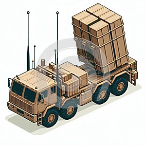 illustration of a missile launcher MLRS truck in the form of an isometric object, isolated on a white background 26 photo