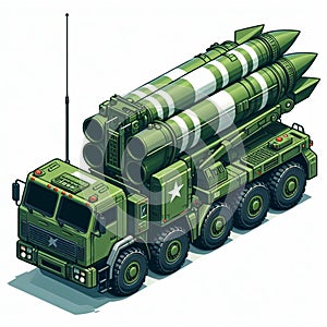illustration of a missile launcher MLRS truck in the form of an isometric object, isolated on a white background 31 photo