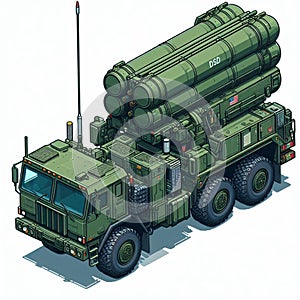 illustration of a missile launcher MLRS truck in the form of an isometric object, isolated on a white background 32