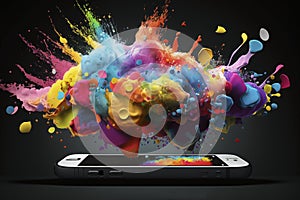 Illustration of a Mobile Phone with a Colourful Design and Variety of Apps Coming Out of It