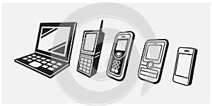 Illustration of Mobile Phone Evolution from Laptop to Smartphone