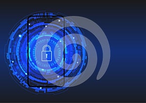 Illustration of mobile phone with security lock on mobilephone screen