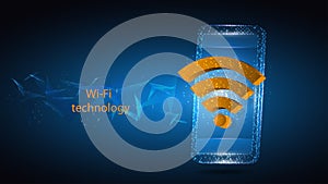 Illustration of a mobile phone with Wi-Fi technology symbol. Science, futuristic, web, network concept, communications