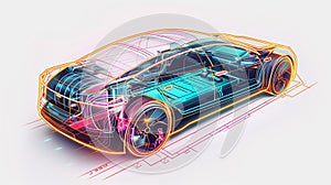 Illustration of modern battery pack in a fictional modern car.