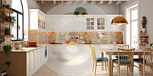 illustration modern creative white colorful kitchen in sicilian style Generative AI