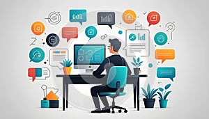 Modern Digital Workspace with a Professional Analyzing Data photo
