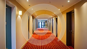 An illustration of a modern hotel corridor