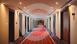 An illustration of a modern hotel corridor