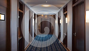 An illustration of a modern hotel corridor