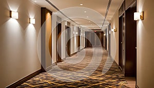 An illustration of a modern hotel corridor