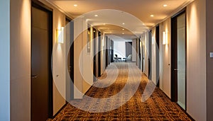 An illustration of a modern hotel corridor