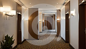 An illustration of a modern hotel corridor