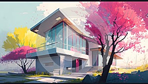 Illustration of a modern house with a big window