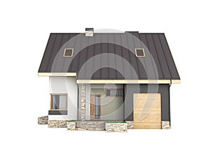 Illustration of a modern house with a garage side view without shadow isolated on white background 3d render