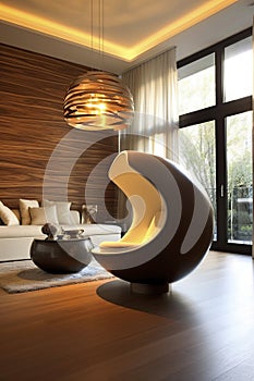 illustration, modern living room with beautiful furniture, ai generative