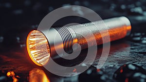 illustration of modern metallic flashlight on black background